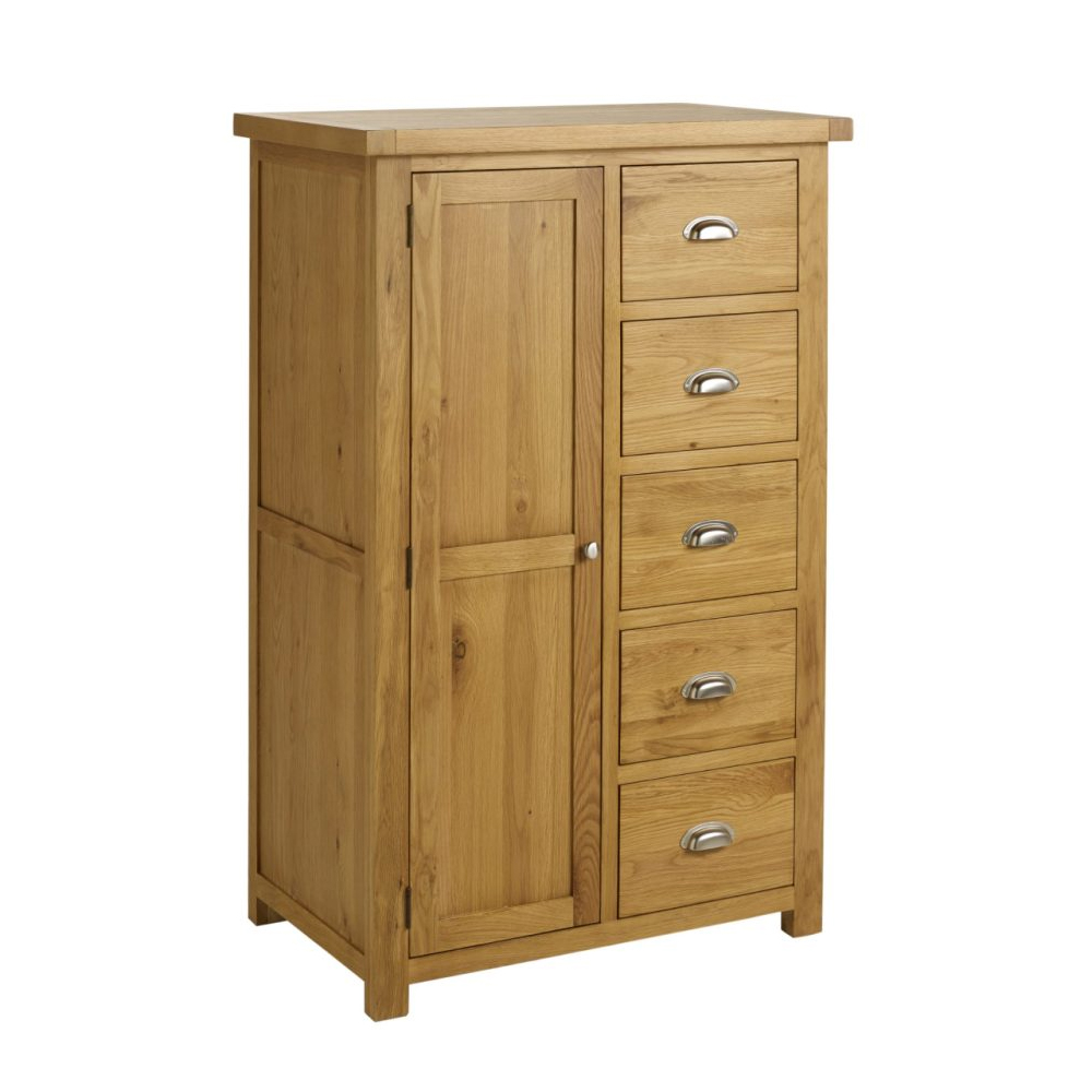 Webworms Wooden Wardrobe With 1 Door 5 Drawers In Oak