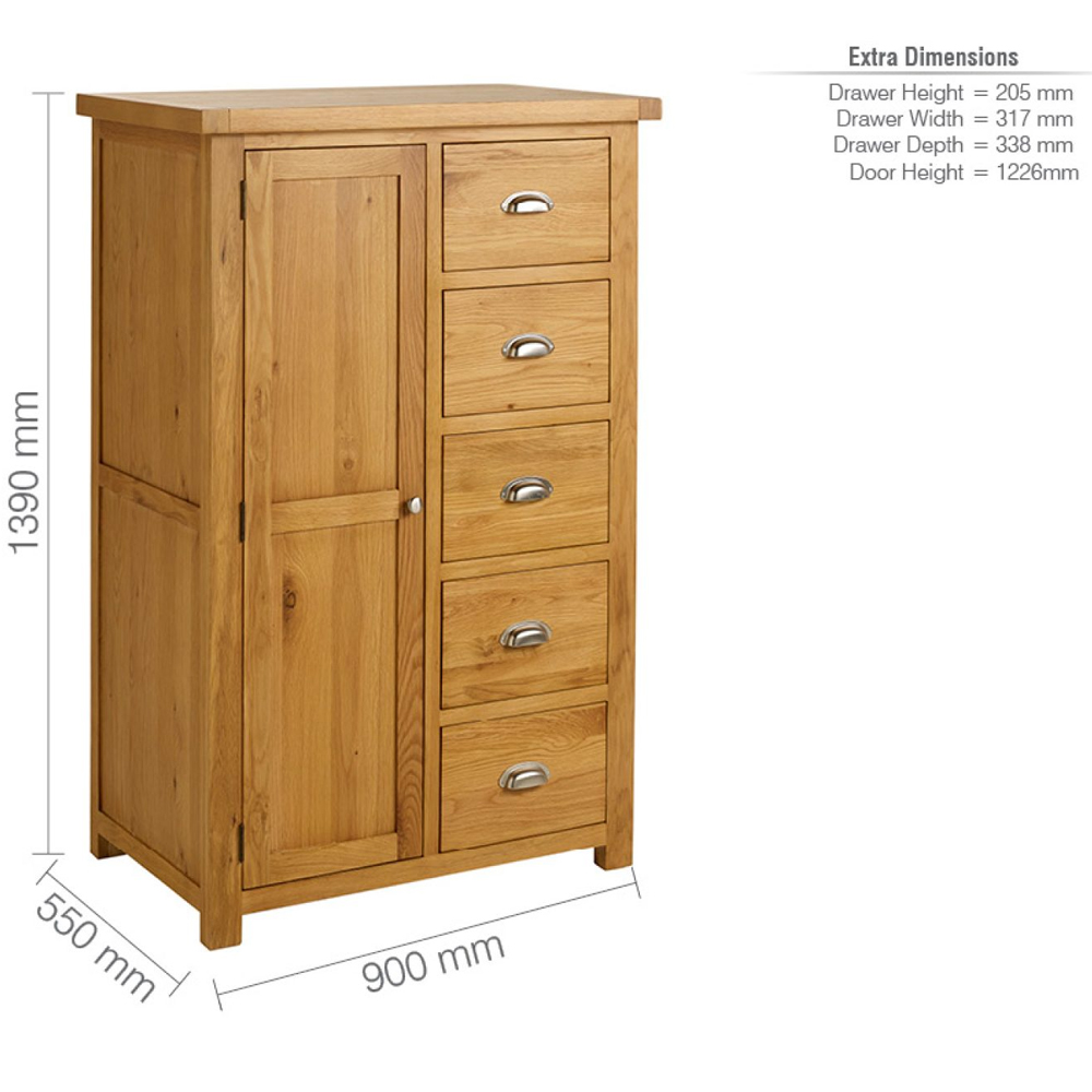 Webworms Wooden Wardrobe With 1 Door 5 Drawers In Oak
