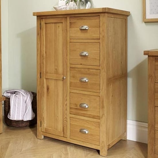 Read more about Webworms wooden wardrobe with 1 door and 5 drawers in oak