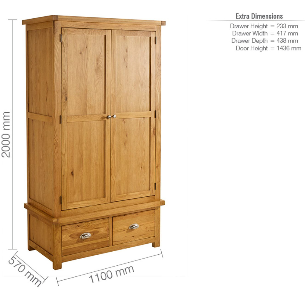 Webworms Wooden Wardrobe With 2 Doors 2 Drawers In Oak