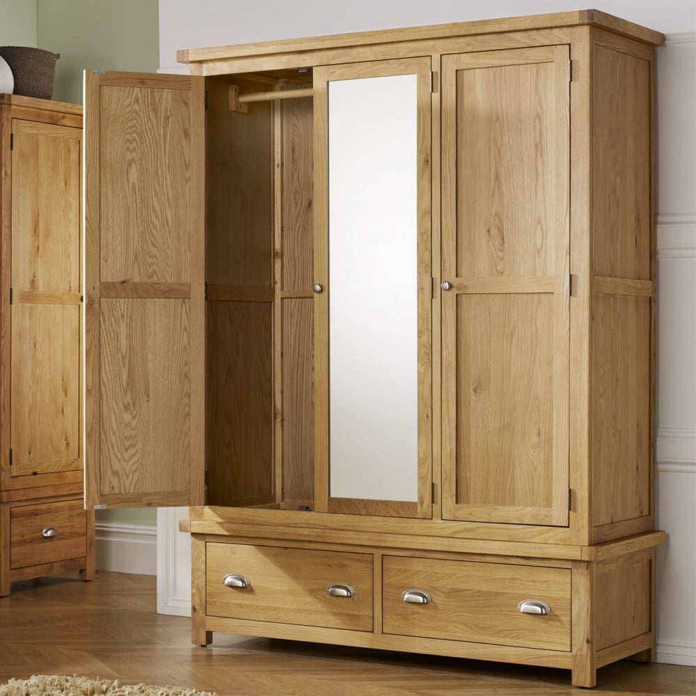 Webworms Wooden Wardrobe With 3 Doors 2 Drawers In Oak
