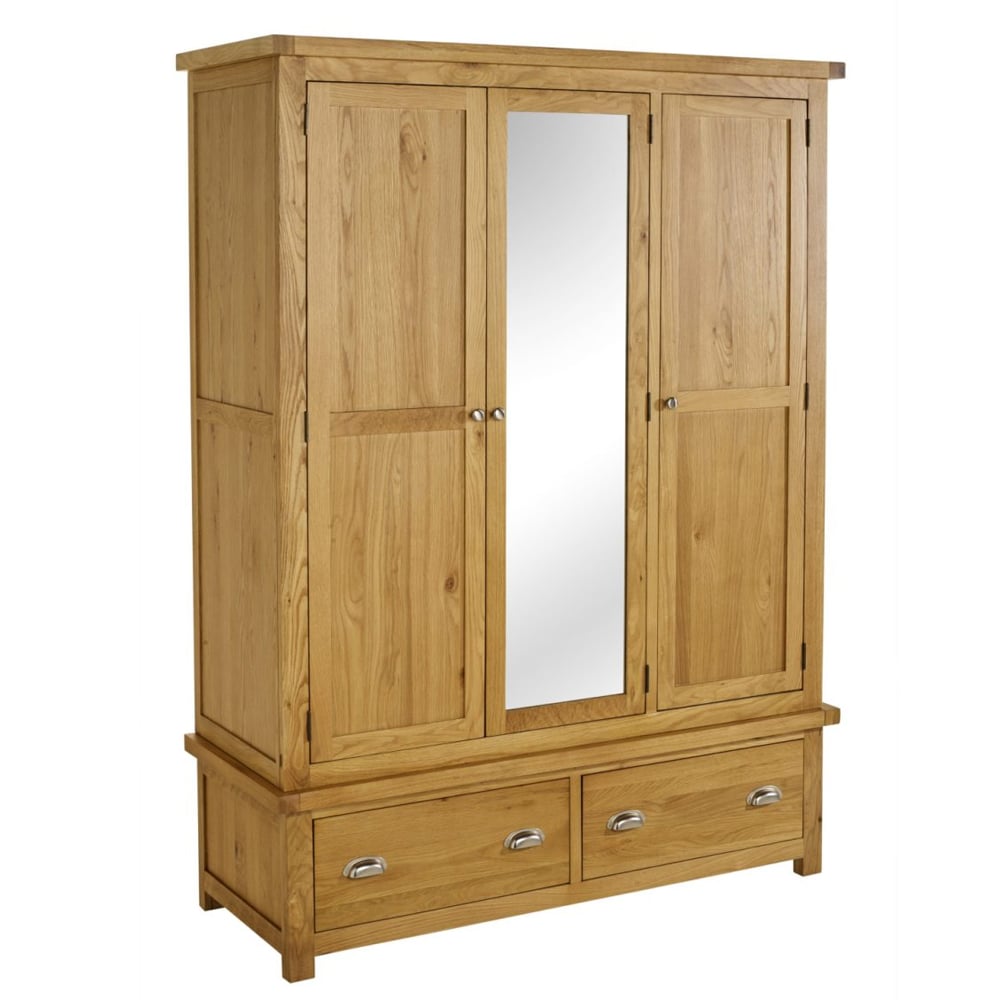 Webworms Wooden Wardrobe With 3 Doors 2 Drawers In Oak
