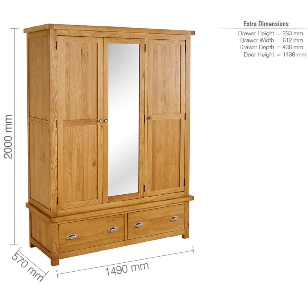 Webworms Wooden Wardrobe With 3 Doors 2 Drawers In Oak