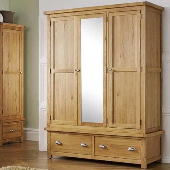 Product photograph of Webworms Wooden Wardrobe With 3 Doors And 2 Drawers In Oak from Furniture in Fashion