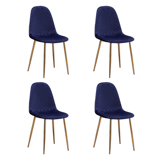 Read more about Weeko set of 4 velvet dining chairs in blue with gold legs