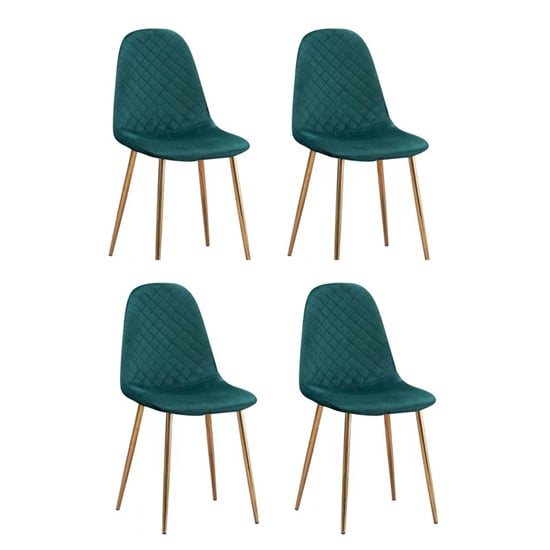 View Weeko set of 4 velvet dining chairs in green with gold legs