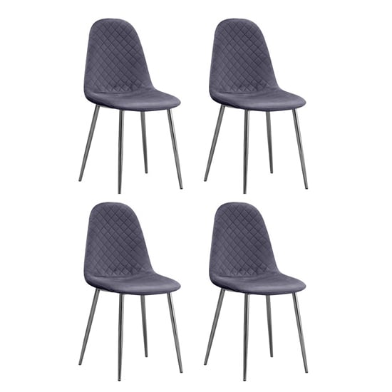 Photo of Weeko set of 4 velvet dining chairs in grey with chrome legs