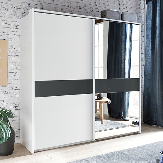 Read more about Weimar sliding door mirrored wardrobe in white and grey