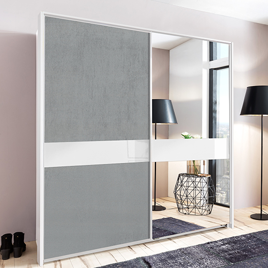 Read more about Weimar sliding door mirrored wide wardrobe in concrete effect