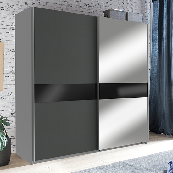 Read more about Weimar sliding door mirrored wide wardrobe in graphite