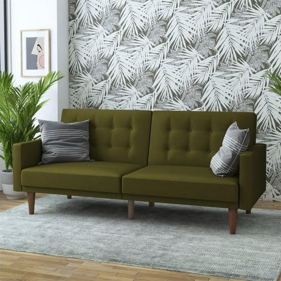 Weiser Linen Fabric Futon Sofa Bed In Green
