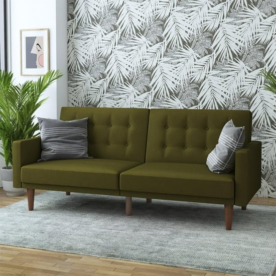 Read more about Weiser fabric sofa bed with oak legs in green