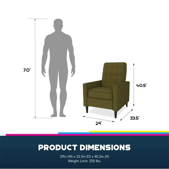 Weiser Fabric Recliner Chair With Oak Legs In Olive Green