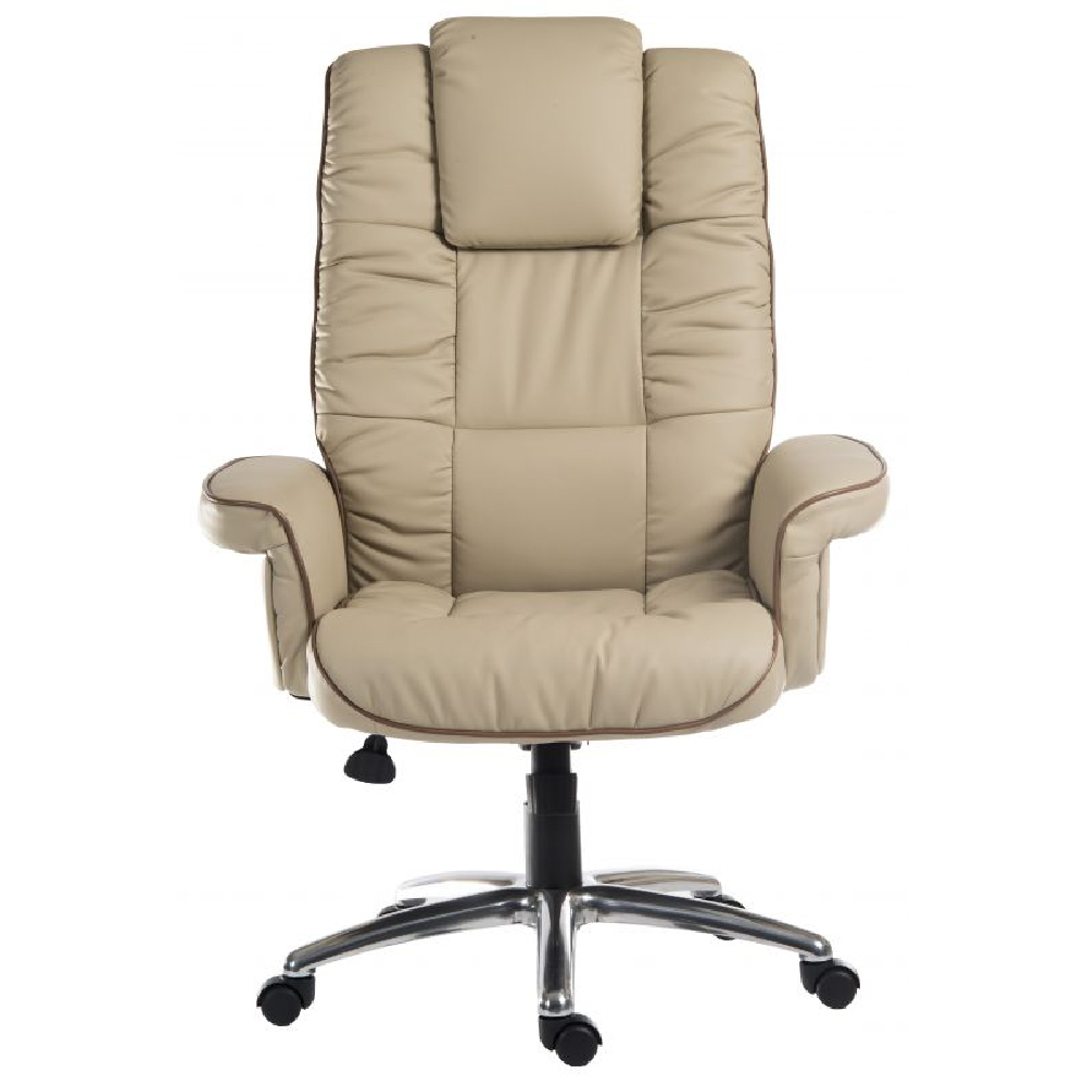 Welch Leather Home And Office Chair With Chrome Base In Cream