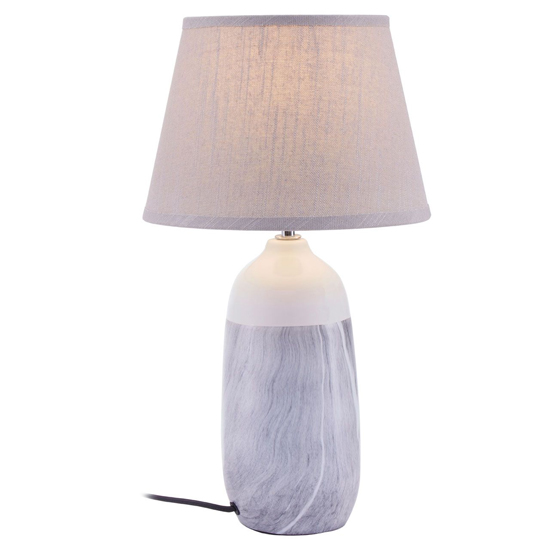 Photo of Welmon beige fabric shade table lamp with dark grey base