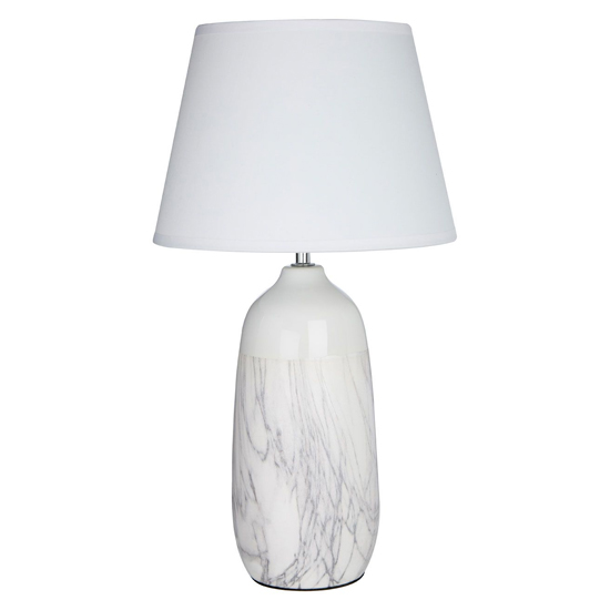 Welmon White Fabric Shade Table Lamp With Grey Ceramic Base