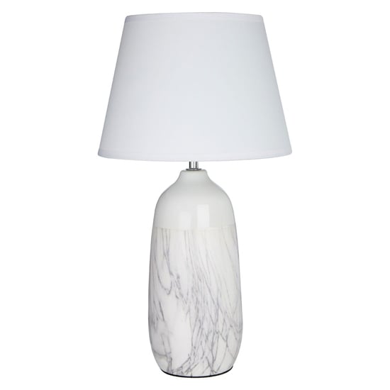 Photo of Welmon white fabric shade table lamp with grey ceramic base