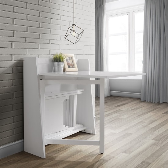 Hanaye Folding Console In To A Dining Table Set In White