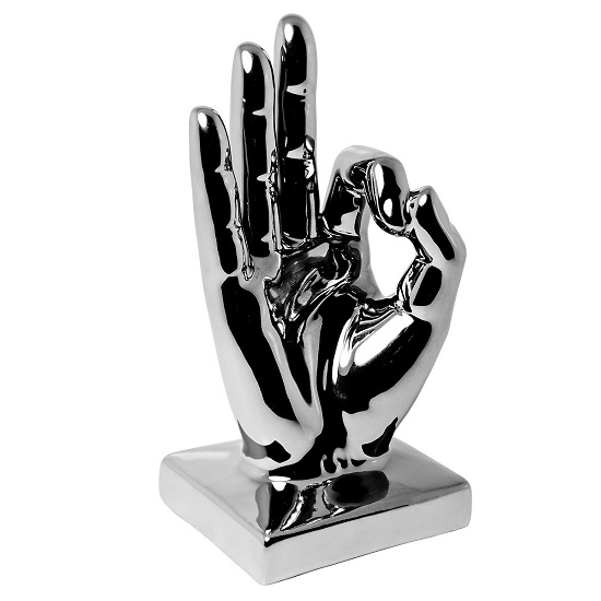 Wendy Modern Hand OK Sign Ceramic Sculpture In Silver