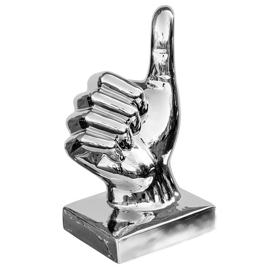 Read more about Wendy modern large thumbs up sign ceramic sculpture in silver