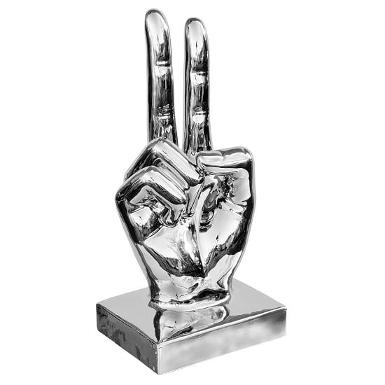 Photo of Wendy modern large victory sign ceramic hand sculpture in silver