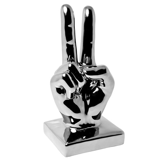 Photo of Wendy modern victory sign ceramic hand sculpture in silver