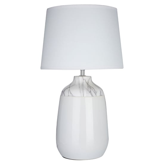 Wenira White Fabric Shade Table Lamp With White Ceramic Base