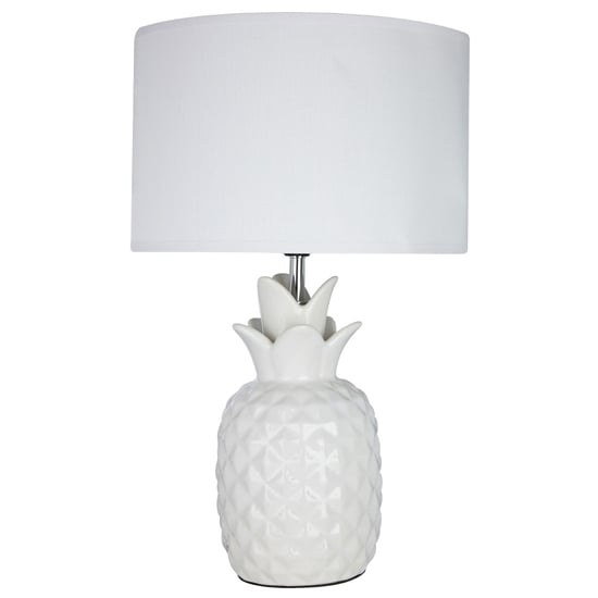Photo of Wenka white fabric shade table lamp with ceramic base