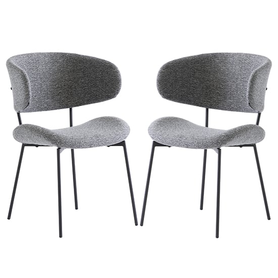 Wera Dark Grey Fabric Dining Chairs With Black Legs In Pair