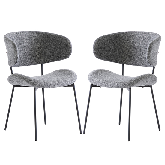 Wera Dark Grey Fabric Dining Chairs With Black Legs In Pair