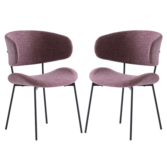 Read more about Wera dusty rose fabric dining chairs with black legs in pair