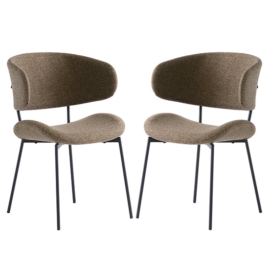 Wera Olive Green Fabric Dining Chairs With Black Legs In Pair