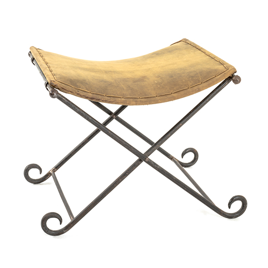 Werchter Real Leather Foldable Stool In Vintage With Black Legs