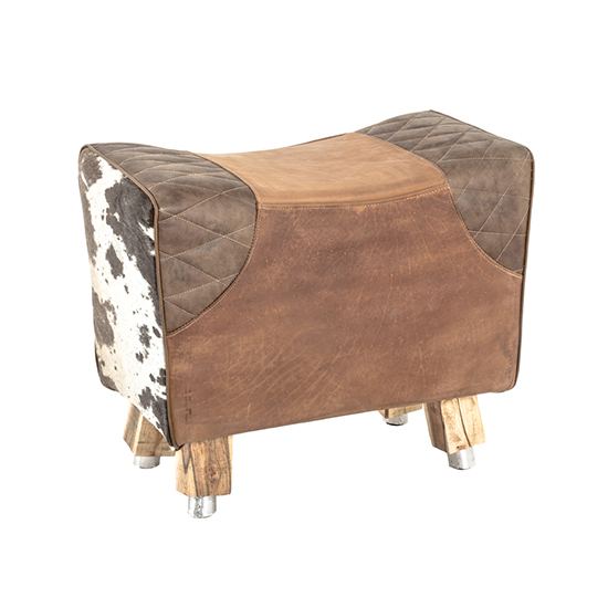 Werchter Real Leather Stool In Vintage With Natural Wooden Legs_2