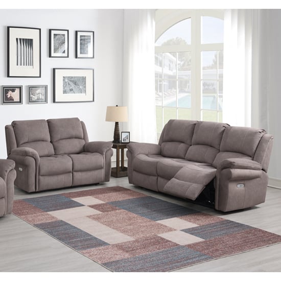Product photograph of Wesley Fabric Electric Recliner 2 3 Seater Sofa Set In Clay from Furniture in Fashion