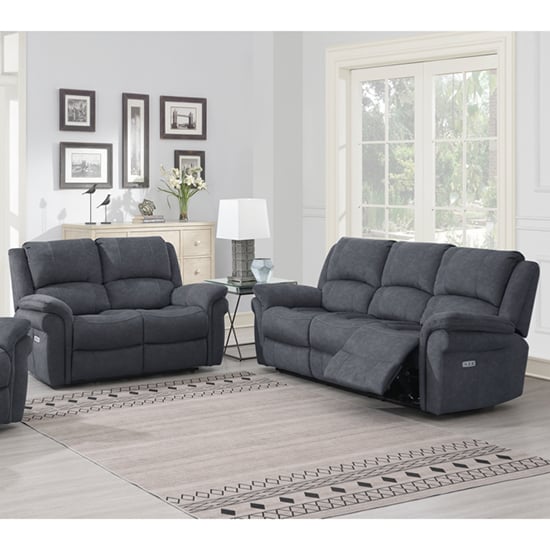 Product photograph of Wesley Fabric Electric Recliner 2 3 Seater Sofa Set In Grey from Furniture in Fashion