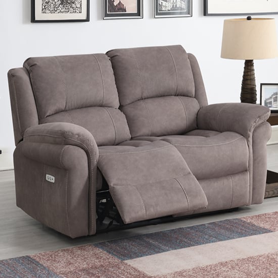 Product photograph of Wesley Fabric Electric Recliner 2 Seater Sofa In Clay from Furniture in Fashion