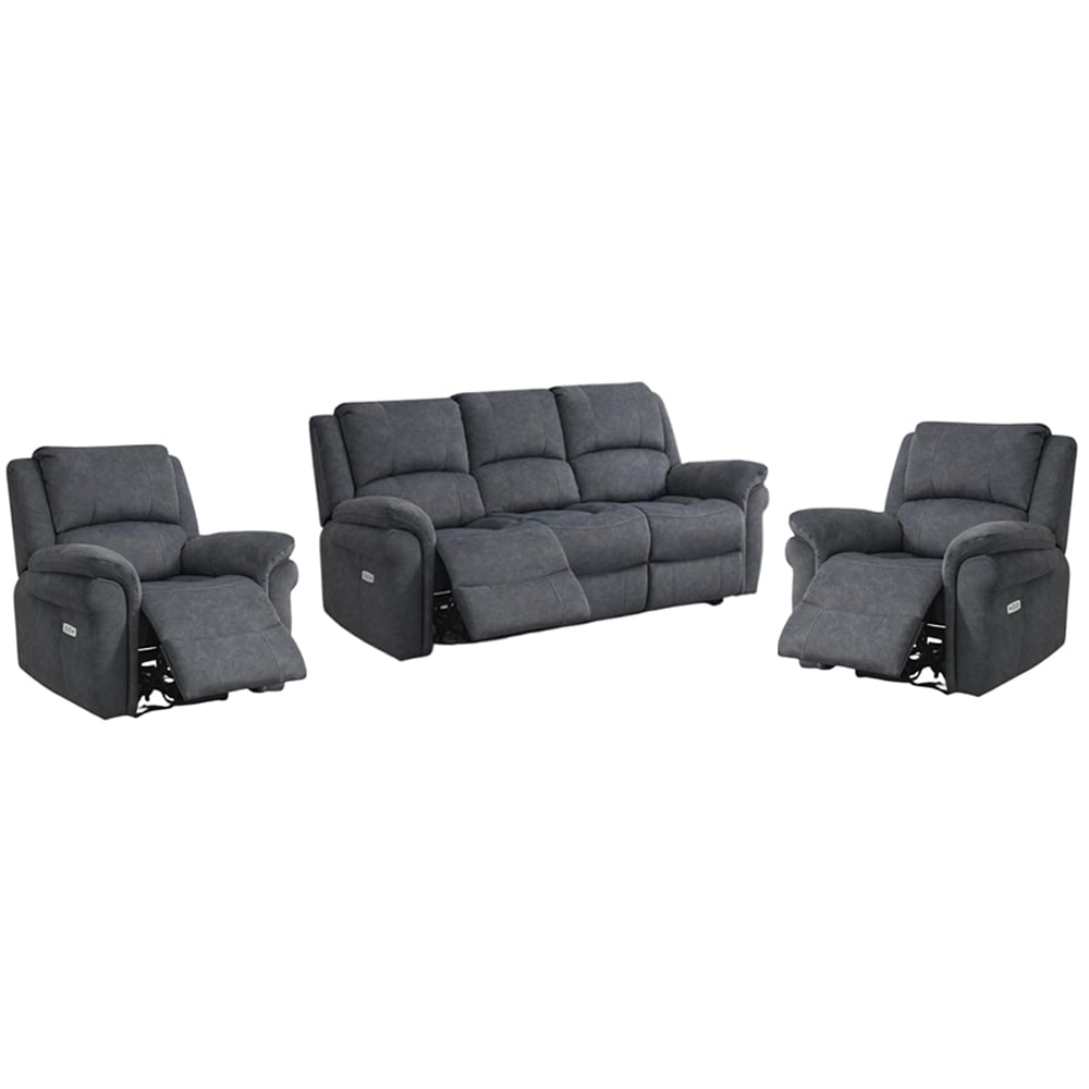 Wesley Fabric Electric Recliner 3+1+1 Seater Sofa Set In Grey