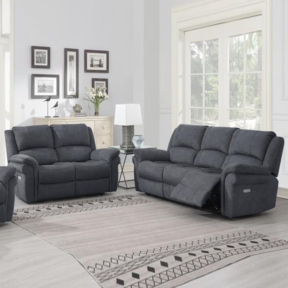 Wesley Fabric Electric Recliner 3+2 Seater Sofa Set In Grey