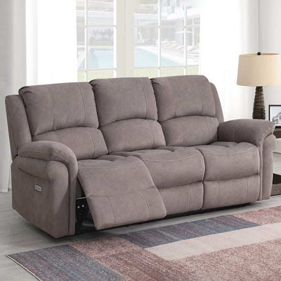 Product photograph of Wesley Fabric Electric Recliner 3 Seater Sofa In Clay from Furniture in Fashion