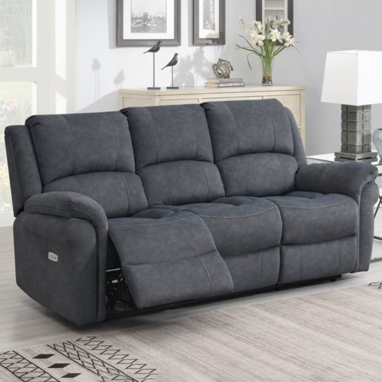 Wesley Fabric Electric Recliner 3 Seater Sofa In Grey
