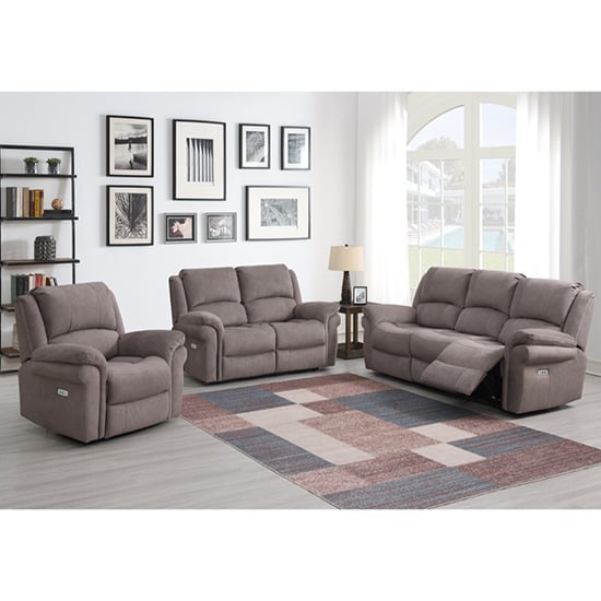 Product photograph of Wesley Fabric Electric Recliner Sofa Suite In Clay from Furniture in Fashion