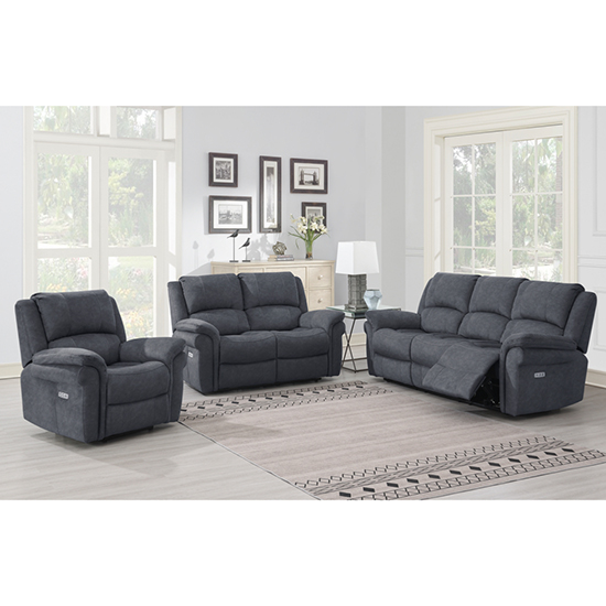 Product photograph of Wesley Fabric Electric Recliner Sofa Suite In Grey from Furniture in Fashion