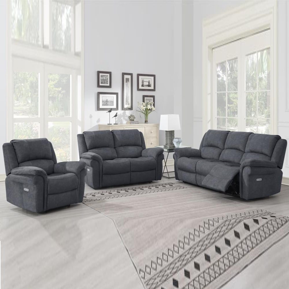 Wesley Fabric Electric Recliner Sofa Suite In Grey