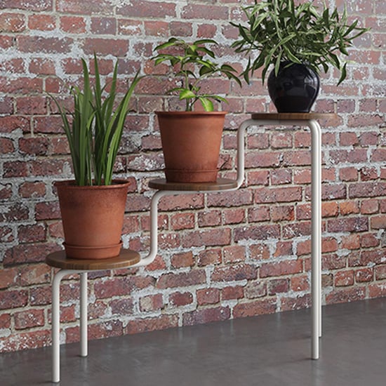 Photo of Westar wooden plant stand with white metal frame in walnut