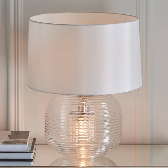 Product photograph of Westcombe 2 Lights White Shade Table Lamp With Clear Glass Base from Furniture in Fashion