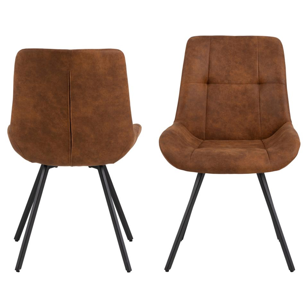 Westerly Camel Fabric Dining Chairs With Black Legs In Pair