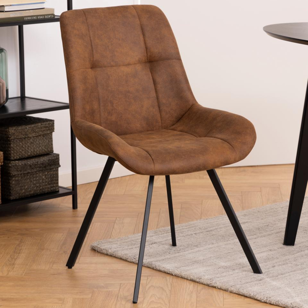 Westerly Camel Fabric Dining Chairs With Black Legs In Pair