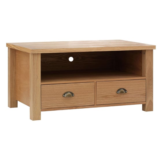 Photo of Westic wooden tv stand with 2 drawers in natural