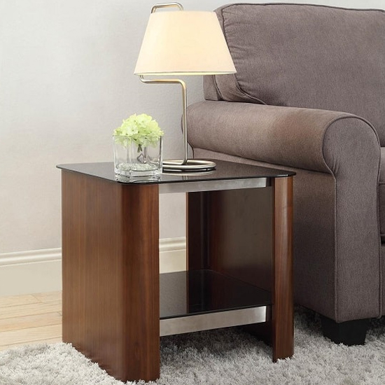 Westin Lamp Table In Black Glass And Walnut With Undershelf thumbnail